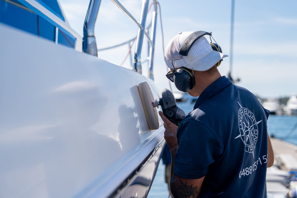 Luxury Boat Detailing at work on a boat